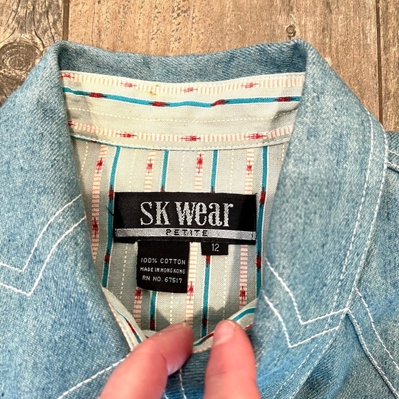 VTG 1990s SK Wear Beaded Embroidered Denim Jacket Button Up Boho Western Size 12 - Picture 7 of 9